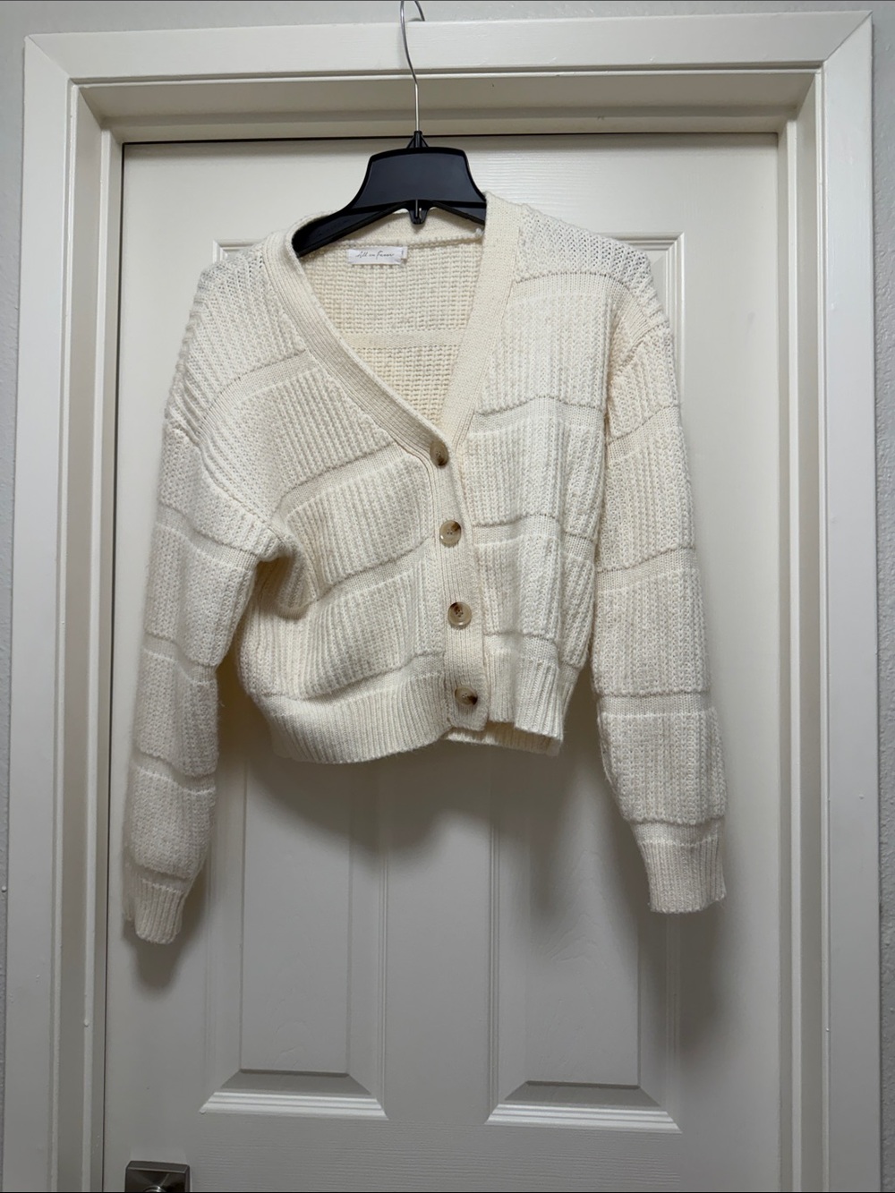 All in Favor Cream Ribbed V-Neck Button Cardigan